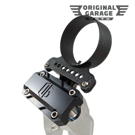 Black adjustable gauge bracket for Harley-Davidson, custom motorcycle part, Lawless Garage Quebec