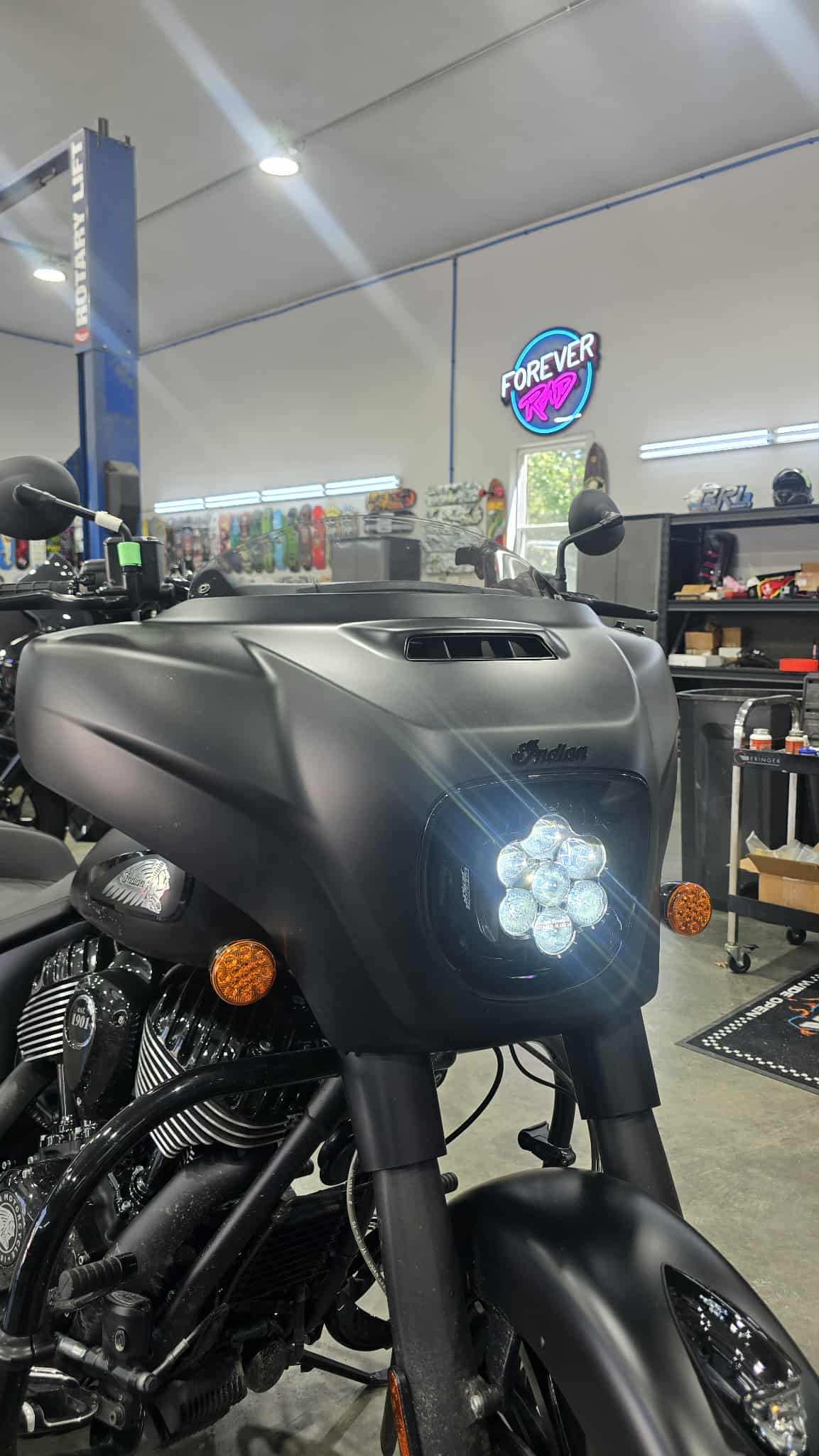 Forever Rad Custom Dynamics Shark Demon Headlight for 19-25 Indian Thunderstroke Chieftain & Darkhorse Roadmaster