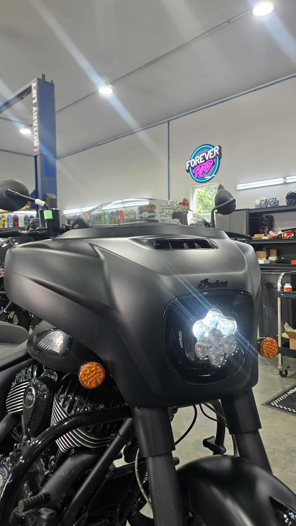 Forever Rad Custom Dynamics Shark Demon Headlight for 19-25 Indian Thunderstroke Chieftain & Darkhorse Roadmaster