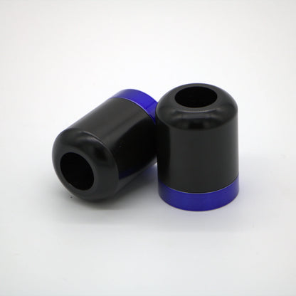 Black and blue Harley-Davidson handlebar end caps, handcrafted motorcycle parts, Lawless Garage Quebec
