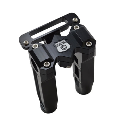 Black adjustable gauge bracket for Harley-Davidson, custom motorcycle part, Lawless Garage Quebec