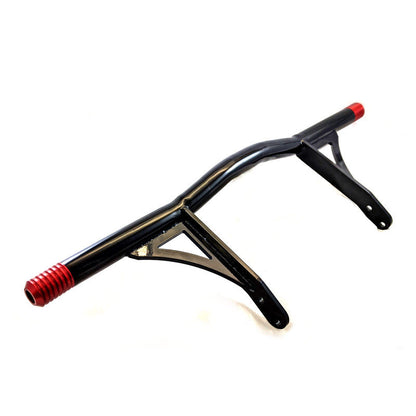 Custom black motorcycle handlebar with red ends, Harley-Davidson part, Lawless Garage Quebec