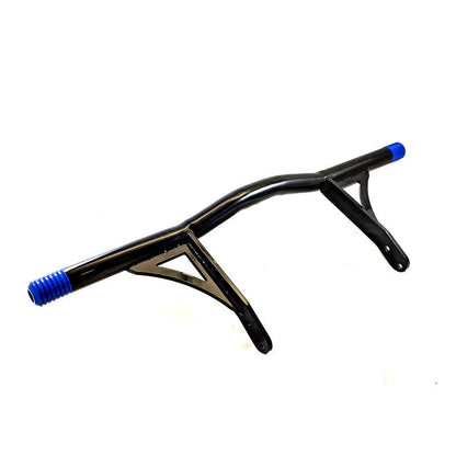 Custom black motorcycle handlebar with blue ends for Harley-Davidson, handcrafted in Quebec